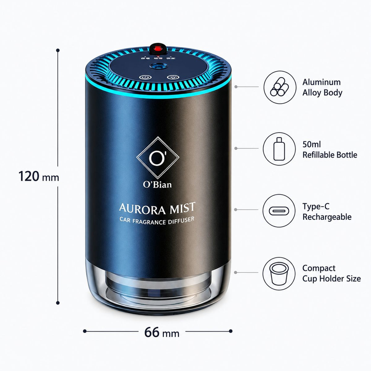 Cerulean Ocean Car Air Freshener, Rechargeable Car Diffuser with Starry Light, 3 Mist Modes, Smart Sensor, 50ml Car Perfume, Essential Oil Diffuser (Cerulean Ocean)