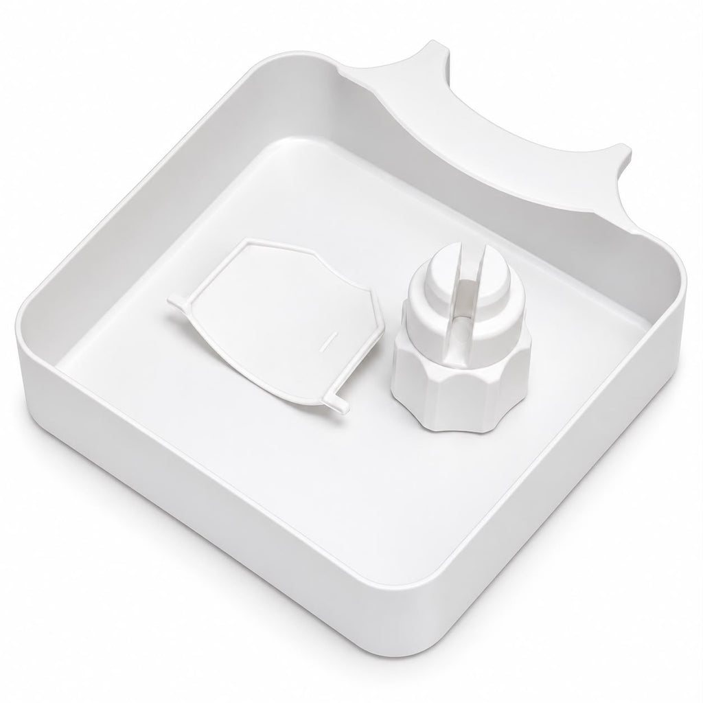 Washing Machine Filter Drain Tray with Filter Opener, Compact Water Catcher for Front Load Washer Pump Cleaning, Drip Tray with Raised Lip, 17.5 x 16.5 cm, White