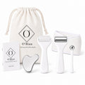 O’Bian Luxury Eye & Face Home Spa Kit, Ice Roller for Face and Eyes, Stainless Steel Gua Sha Tool, Cooling Eye Roller, Textured Face Massager, Skincare Gift Set with Headband & Travel Bag For Women